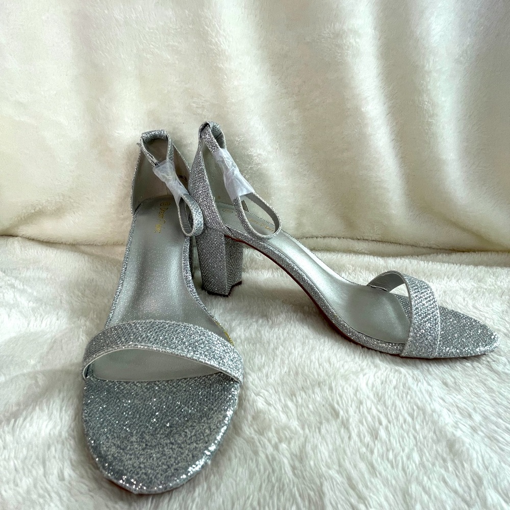 Silver Chunk Heel Sandal Size 10